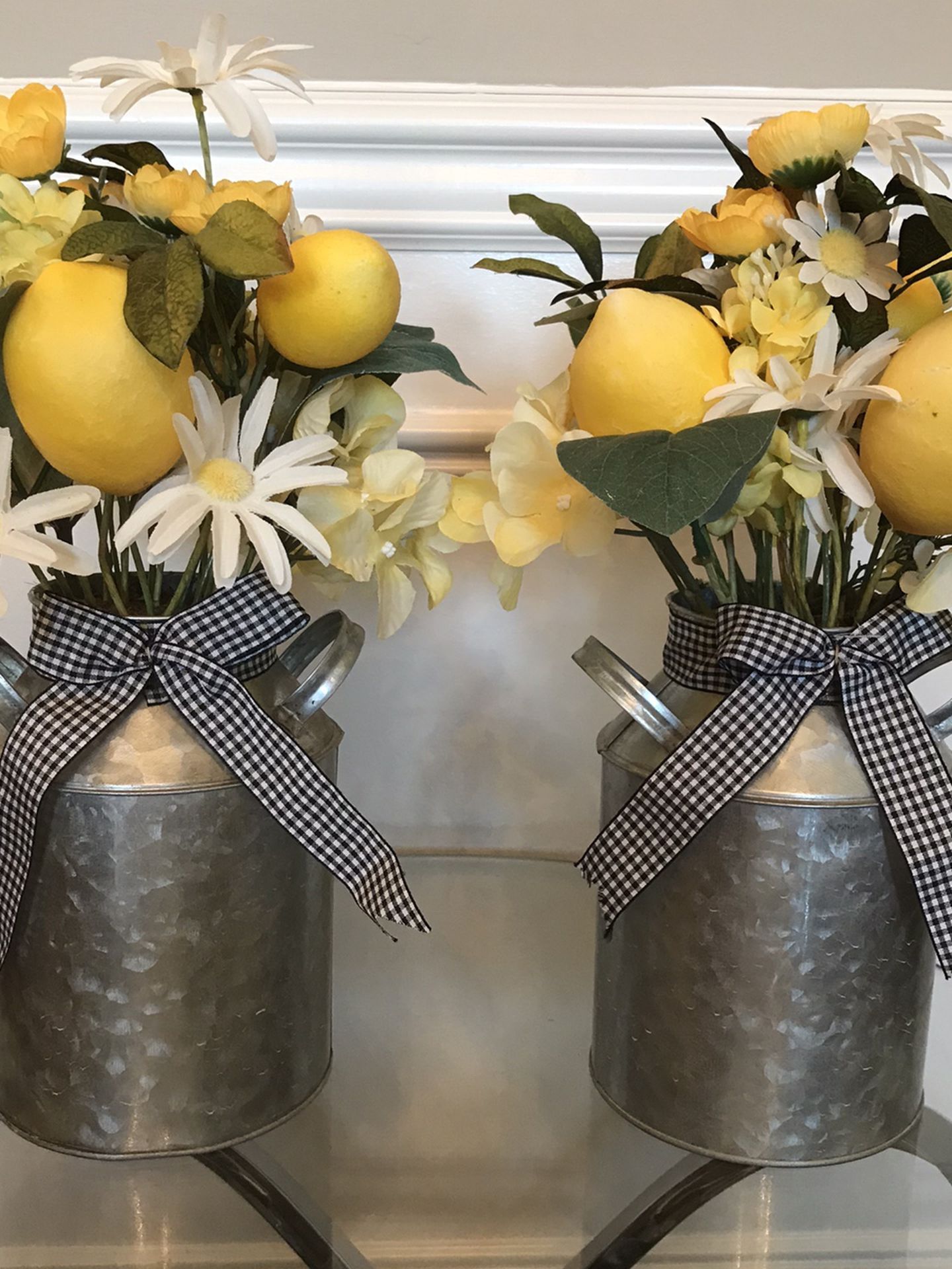 SET OF 2 - Lemon/Flower Arrangements in Galvanized Tins 14”T