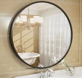 Apmir~Oval/Round Vanity Mirror~SEALED NEW~36 in. W x 36 in. H~French Cleat~Matte Black~Aluminum Alloy Framed Wall Mounted Decor Bathroom