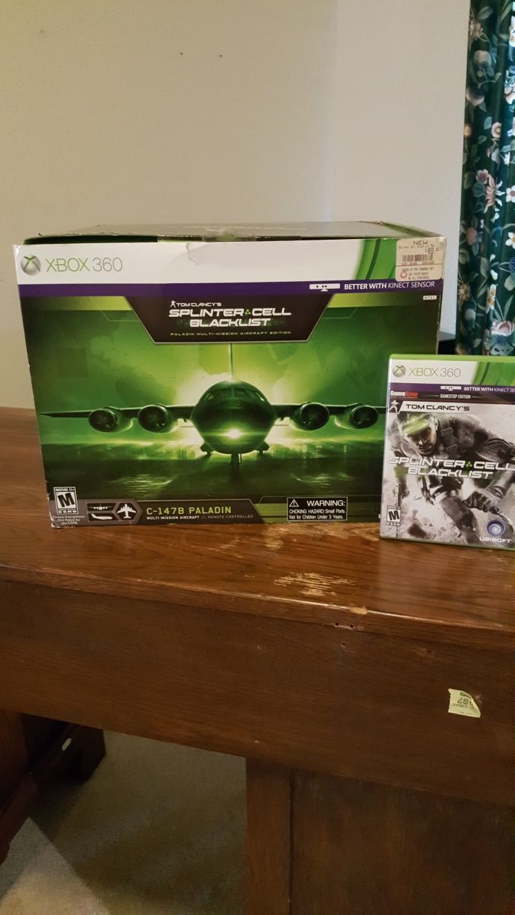 XBOX 360 Tom Clancy Splinter Cell Blacklist game & C-147B Paladin RC airplane accessory.