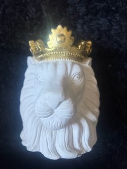 White Lion Head Statue with Gold Crown