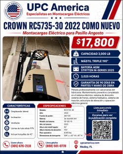 2022 Montacarga Eléctrico Crown Pasillo Angosto