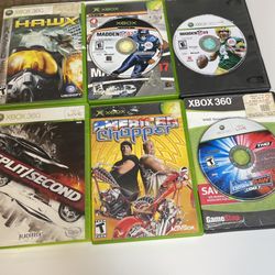 Xbox 360 Split Second, American Chopper, WWE Smackdown vs Raw Madden 07, 09, HAWKX