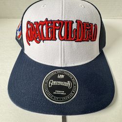 NWT  Grateful Dead  Hat Cap  Lids  Adjustable Trucker  Thick Embroidered  Skull Patch  Navy White Red 