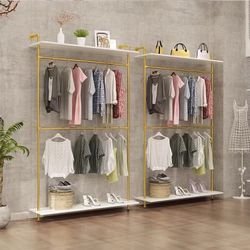 Clothing Shelf and Rack (White and Gold)