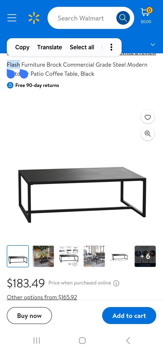 Flash Furniture Brock Commercial Grade Steel Modern Patio Coffee Table, Rectangular Outdoor Coffee Table With Textured Top And Square Leg Frame, Black