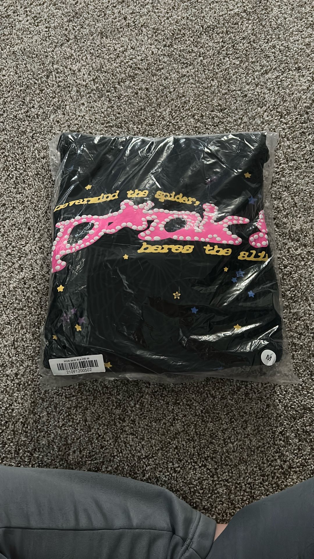 Black And Pink Sp5der Hoodie Size MEDIUM