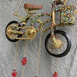 Artisan Beaded Bicycle Wheel Wind Chime – Vibrant Outdoor Décor