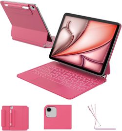 Raymcraft iPad Air 11 inch Case with Keyboard, iPad Pro 11, Air 5/4th, Hot Pink