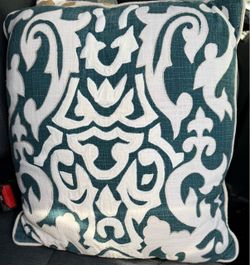Teal and White Scroll Appliqué Throw Pillow / Cushion