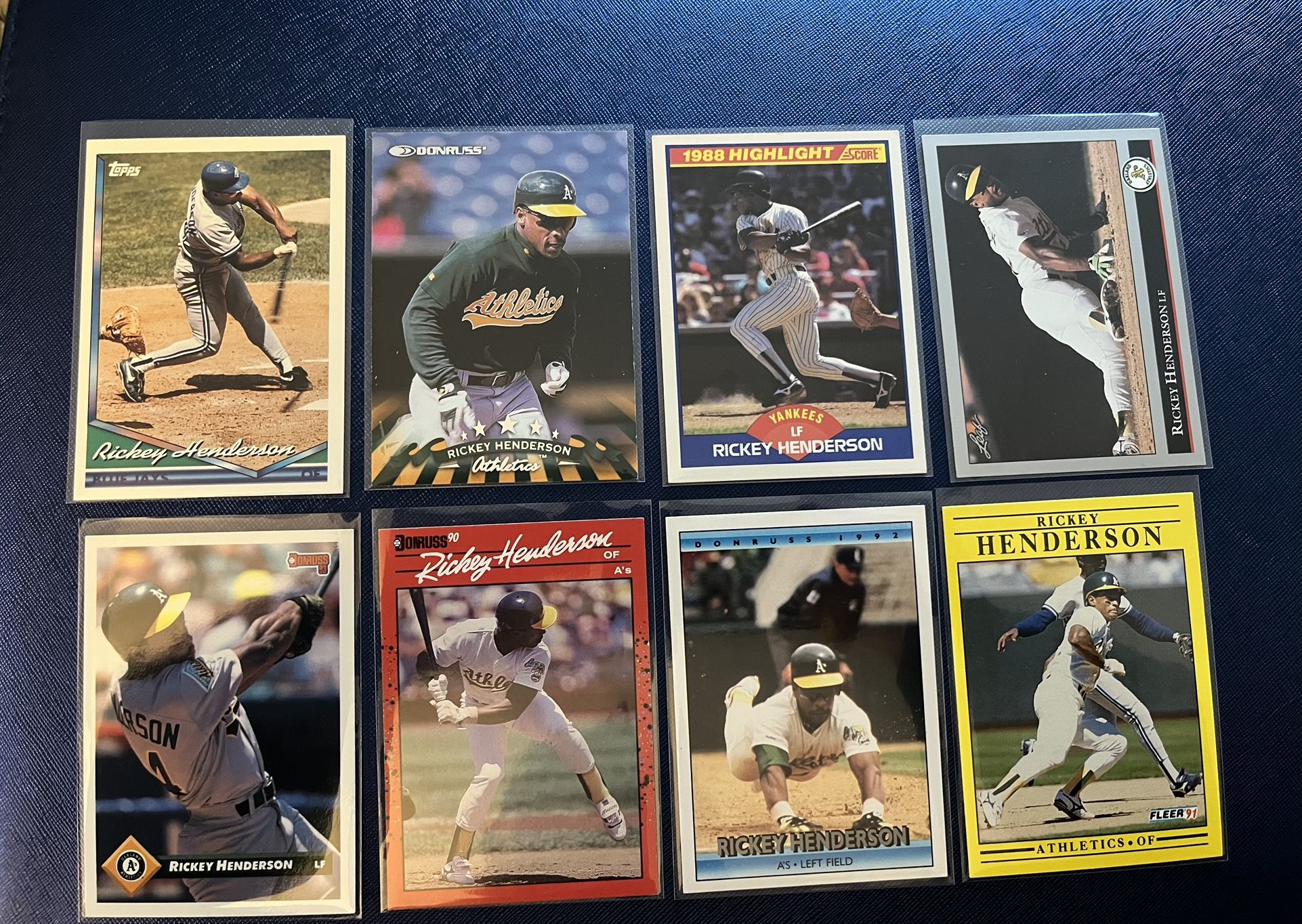 Rickey Henderson Lot Of 8 Baseball Cards