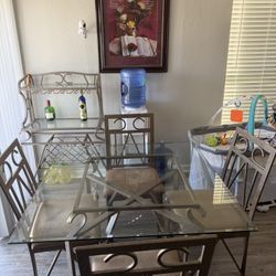 4 Chair Glass Dining Table And Wine Table