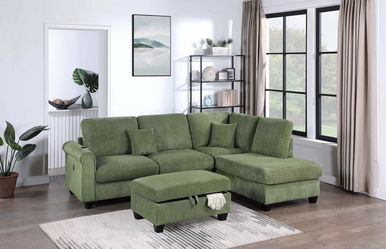 π New Green Sectional Sofa with Chaise & Storage Ottoman β USB Charging Port $0 Down