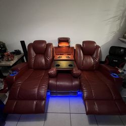 Electric Recliner Leather Sofa With Extras