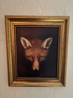 "Fox Head" Oil Painting Print on Canvas in Antiqued Gold Frame by Reinagle