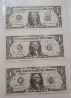 Lot of 3 Sequential Uncirculated One Dollar Star Notes 2021 Read Description