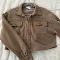 Brown Cropped Jacket With Button Up Woman’s Size S
