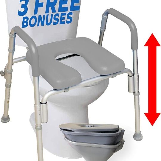 Padded Adjustable Height Commode With Urinal 
