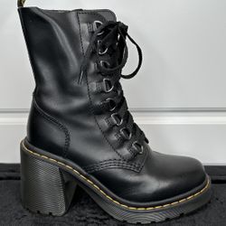 Dr. Martens, Chesney Sendal, Leather, Ankle Boots, Flared Heel Lace Up Boots, Black, Women’s Size 7