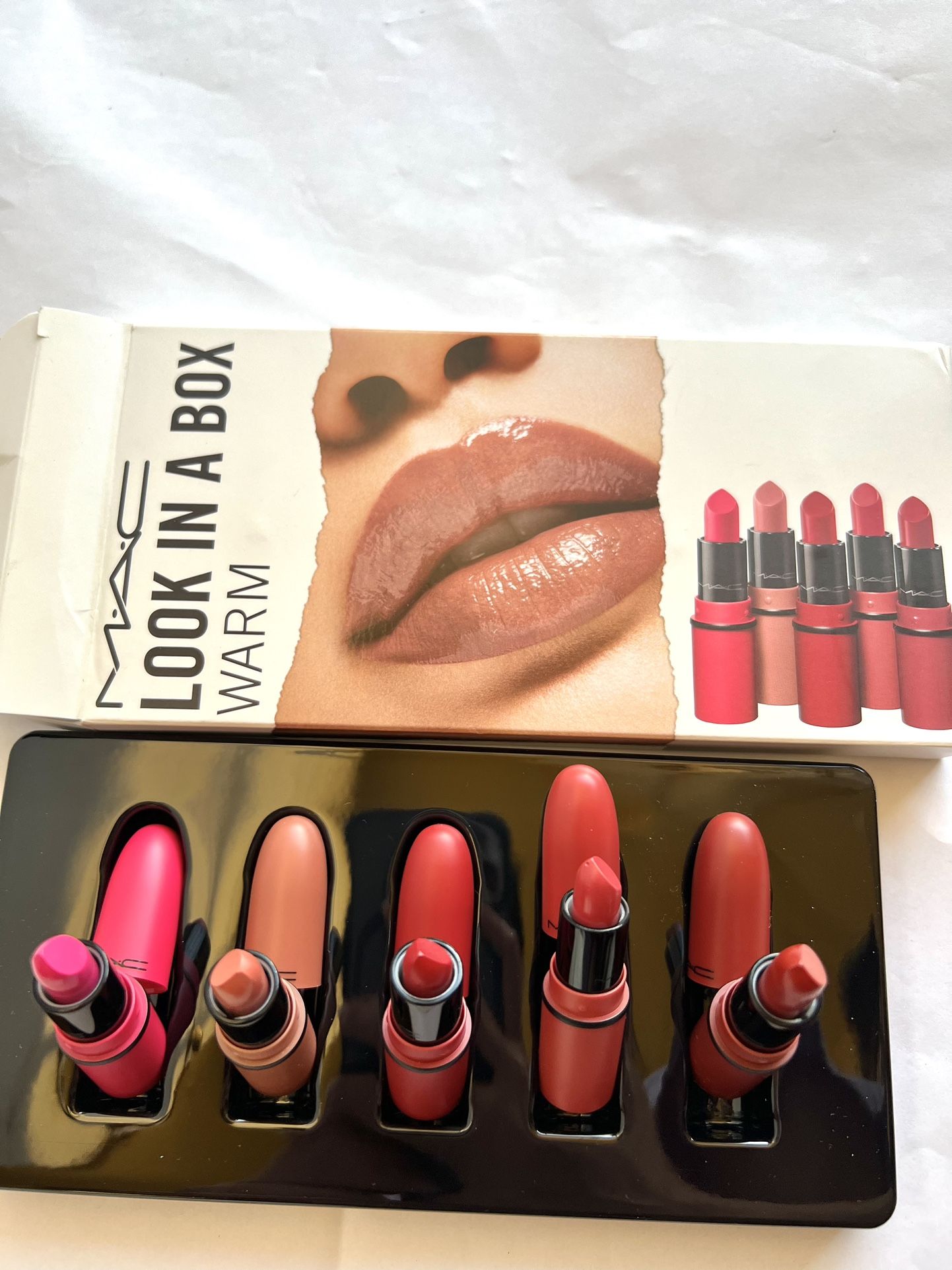 MAC LOOK IN A BOX WARM LIPSTICK CHILI KINDA SEXY PINK PIGEON RUSSIAN RED SEE SHE