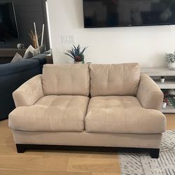 Beige Suede Loveseat – Super Comfy & Cool!