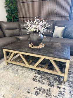 Concrete Top Wood Base Coffee Table
