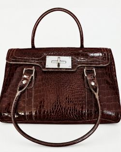 XOXO Brown Shoulder Bag with Crocodile Embossed Design. ~ 14" X 10". Like New