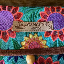 Cancun Mexico Floral Embroidered Crossbody Bag 
