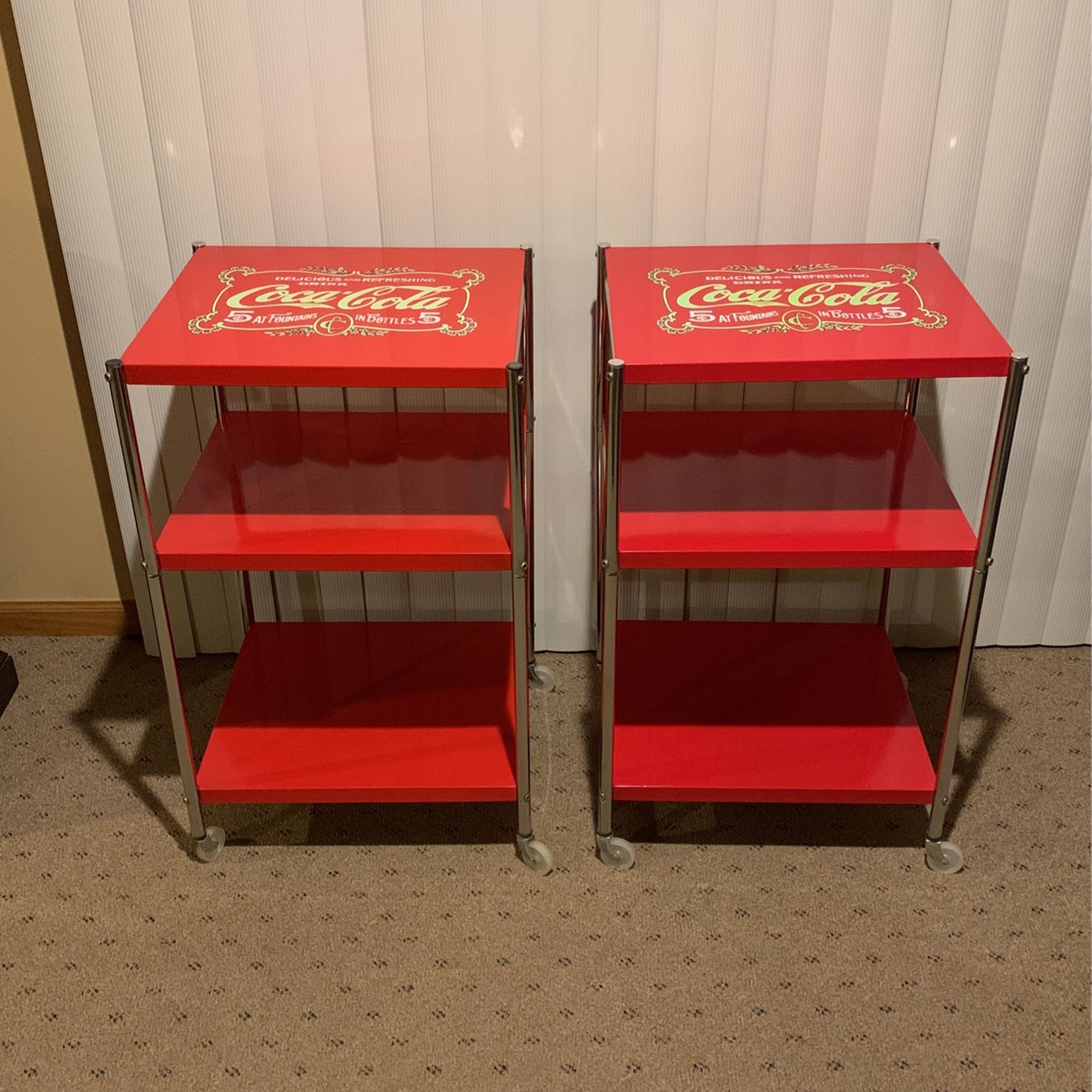 Coca Cola Red Metal Rolling Utility Carts