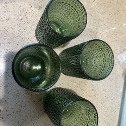 Green glass cups
