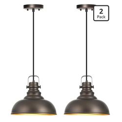 (Brand New in Box)  2 Packs Farmhouse Pendant Lights Kitchen Island Adjustable Pendant Light Fixtures Rustic Industrial Hanging Lamp,Oil Rubbed Bronze