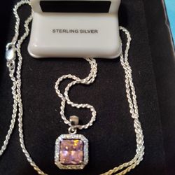 Pink Sapphire Pendant And Earrings Sterling Silver 