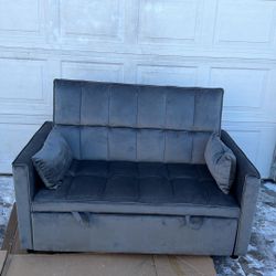 Grey Velvet Convertible Sofa Bed Sleeper Couch - New & Assembled