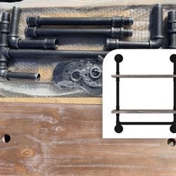 Iron Pipe Bathroom Shelves  2 Tier 24" X 9.8" X 29" w/Towel Bar - Pine Whitewash