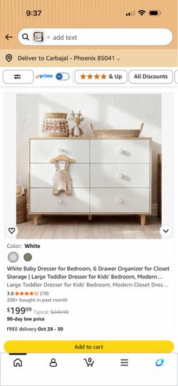 White Baby Dresser for Bedroom, 6 Drawer Organizer