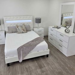 White Led Queen Bedroom set 