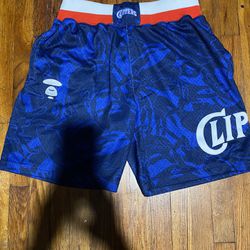 Mitchell & Ness x AAPE BP Clippers BP Basketball Shorts, Royal/Navy