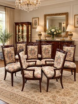 8-Piece Formal Mahogany Dining Set with Floral Upholstered Chairs Ethan Allen🌷