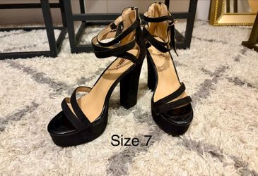 Black Platform Ankle-Strap High Heel Sandals Size 7