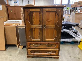 Vintage Wooden 6 Drawer Armoire with Decorative Brass Pulls