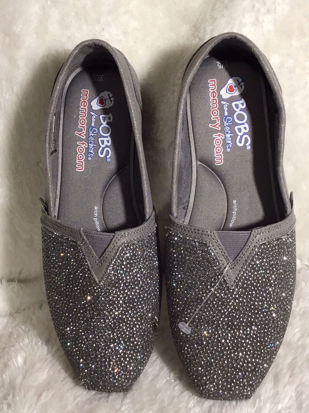 Skechers Bobs Luxe Chunky Rhinestone Slip On W Memory Foam Ballet Flat Lyst Size 5W