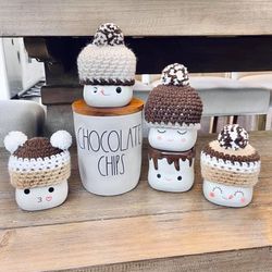 Crocheted Marshmallow Mug Hats / Beanies / Toppers Farmhouse Tiered Tray Decor Gifts
