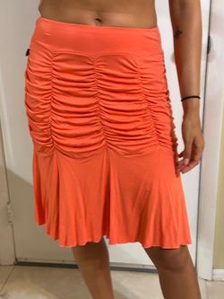 BMZ Brasil Coral Orange Ruched Drop Waist Flare Skirt - Size Large (G)