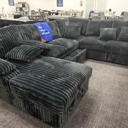 Dark Gray Corduroy Sectional Sleeper W/ Storage Chaise Lounge - EZ $10 Down Payment Options Available 