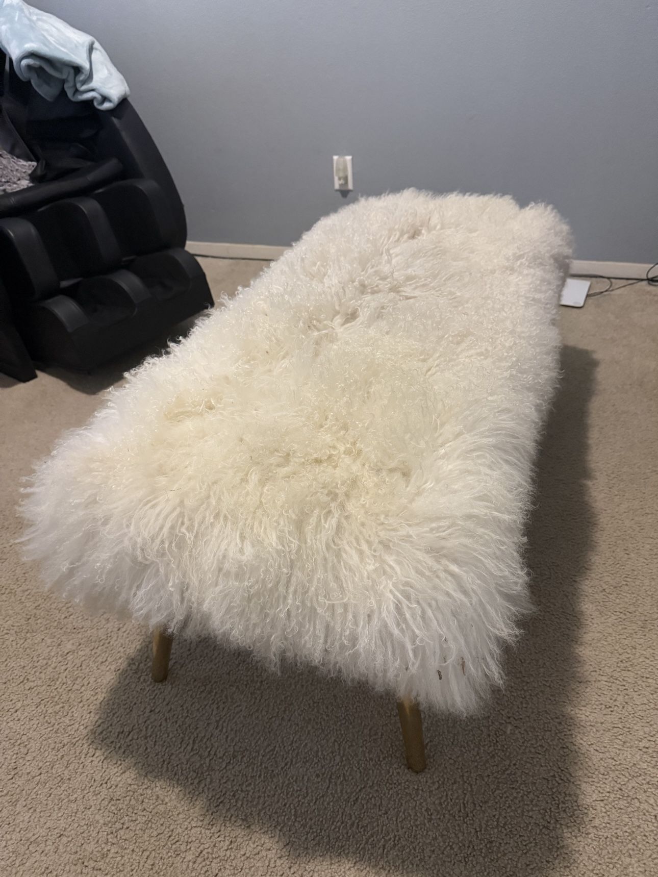 White Fur Bench and White/Gold  Fur Stool