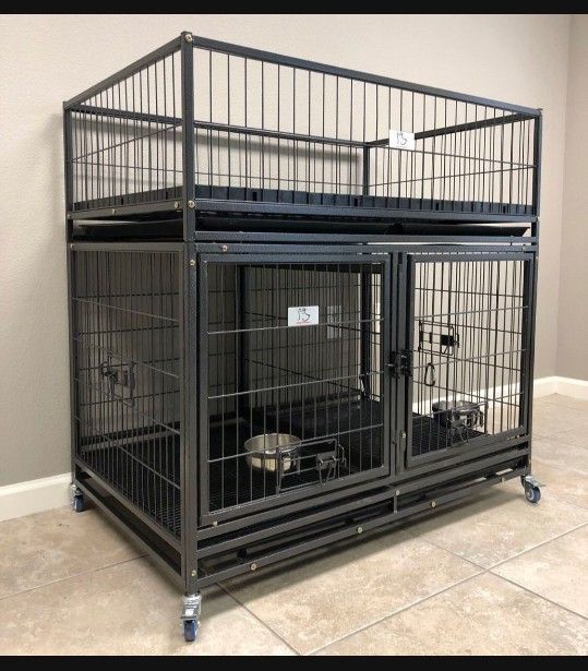 🆕 2 Tier‼️Stacked 🐾 Heavy Duty 🐶 Dog Kennels With Whelping Kennel Cage🐕🦺🐩‼️