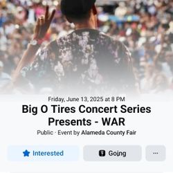 1 Tickets WAR Concert 6/13/25 Pleasanton 8pm