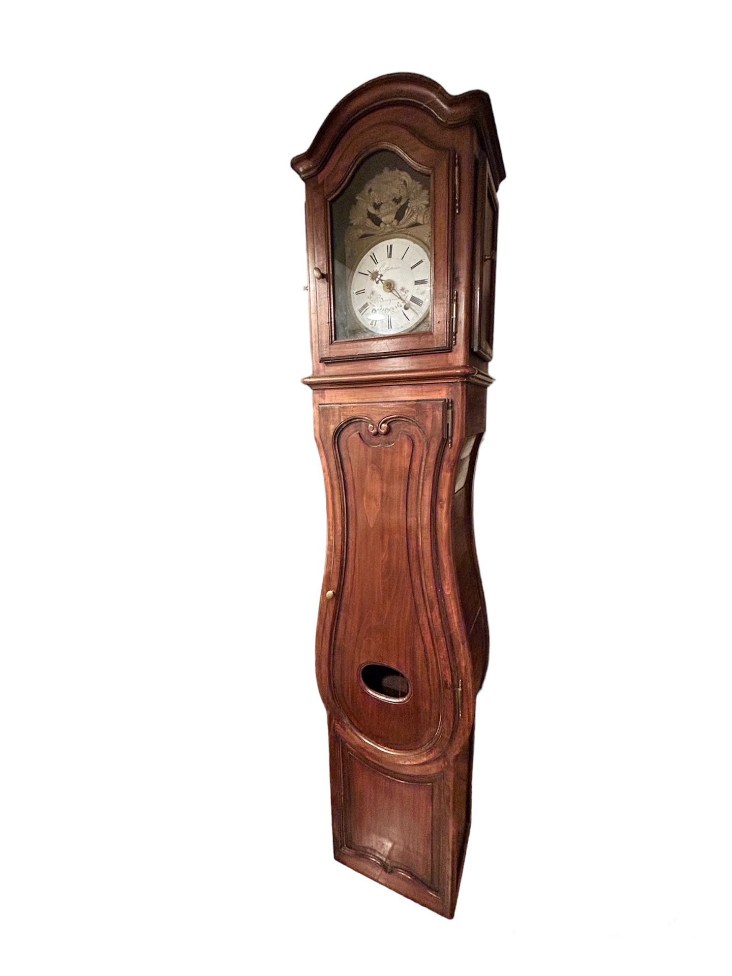Antique French Morbier Comtoise Grandfather Clock Walnut Brass 86” Long Case