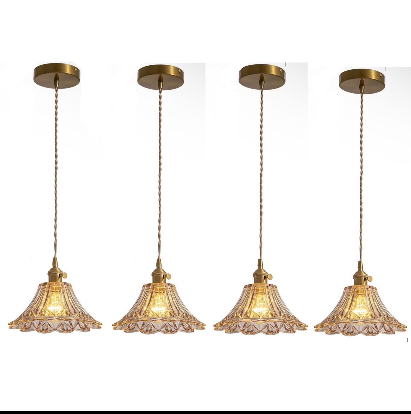 Set of 4 Gold Brass Vintage Adjustable Hanging Lights
