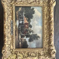 Vintage Ornate Gold Frame Dutch Windmill Print – “De Watermolen”