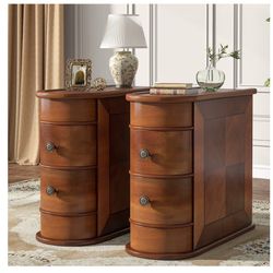 Tribesigns Wood End Table Set of 2, Narrow Solid Side Table 2-Drawer Slim Chair Side Table, No Assembly Required, Finished Back 
